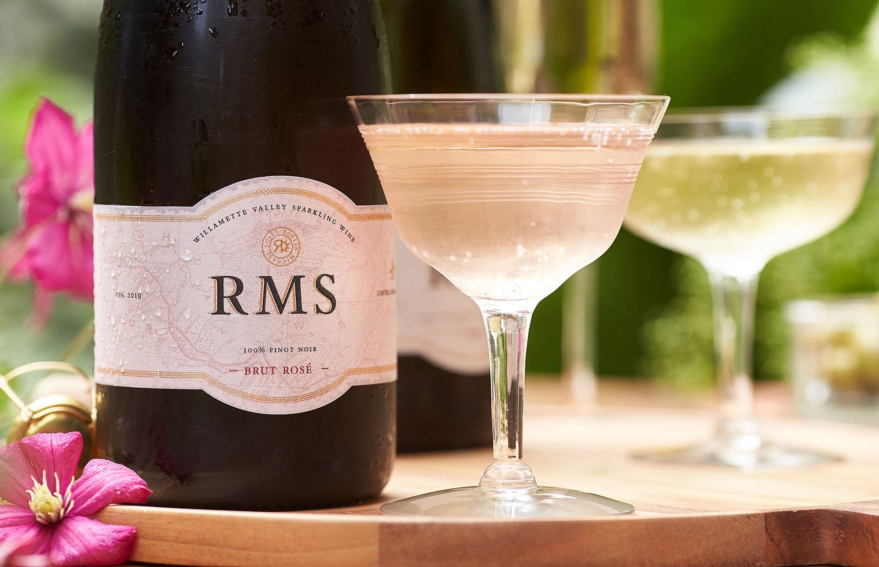 Bottle of RMS Brut on a table.